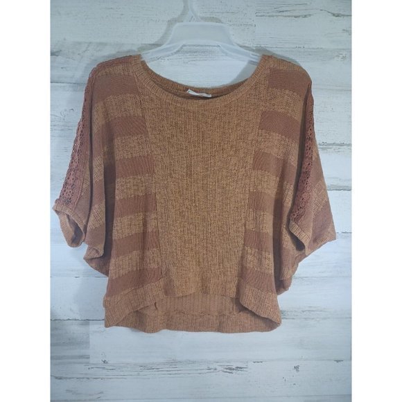 Women's Lush Pumpkin‎ Spice Size Small Lace Sleeves Fall Sweater Short - Picture 3 of 11
